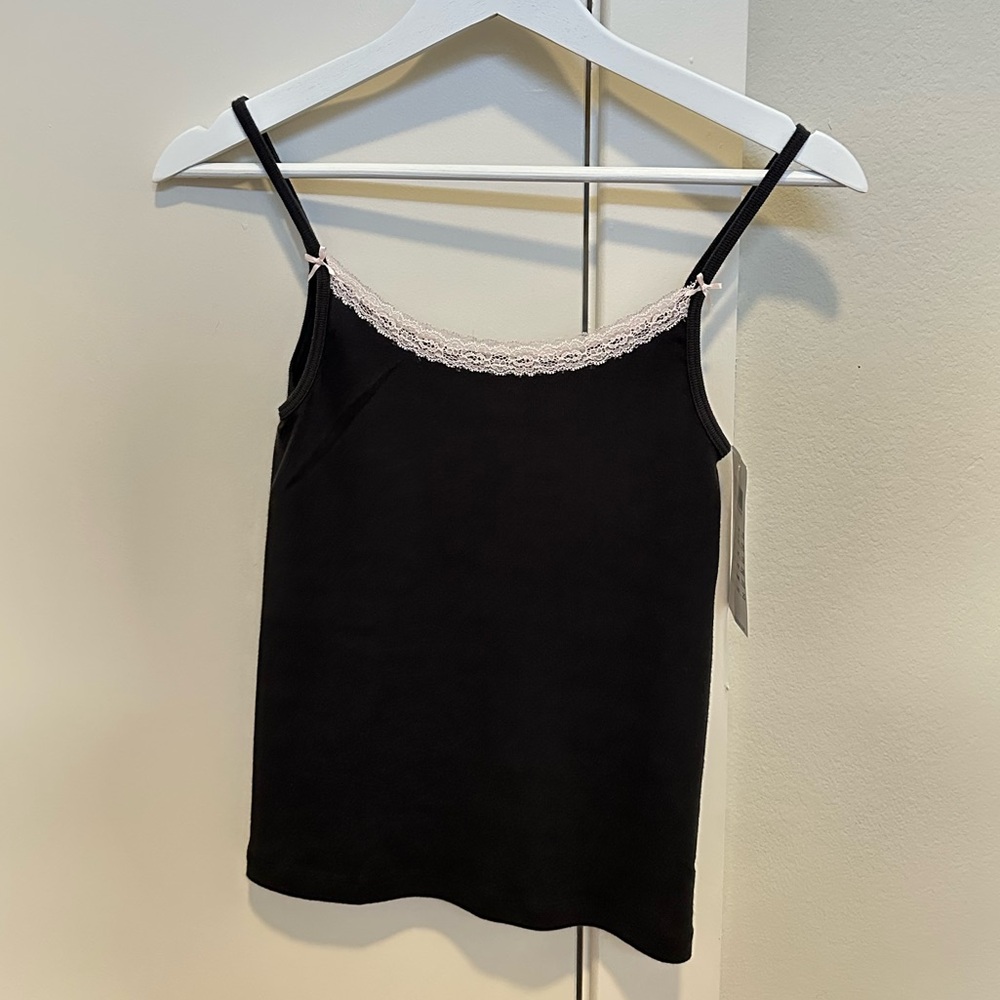 Brandy melville black tank top with pink lace trim